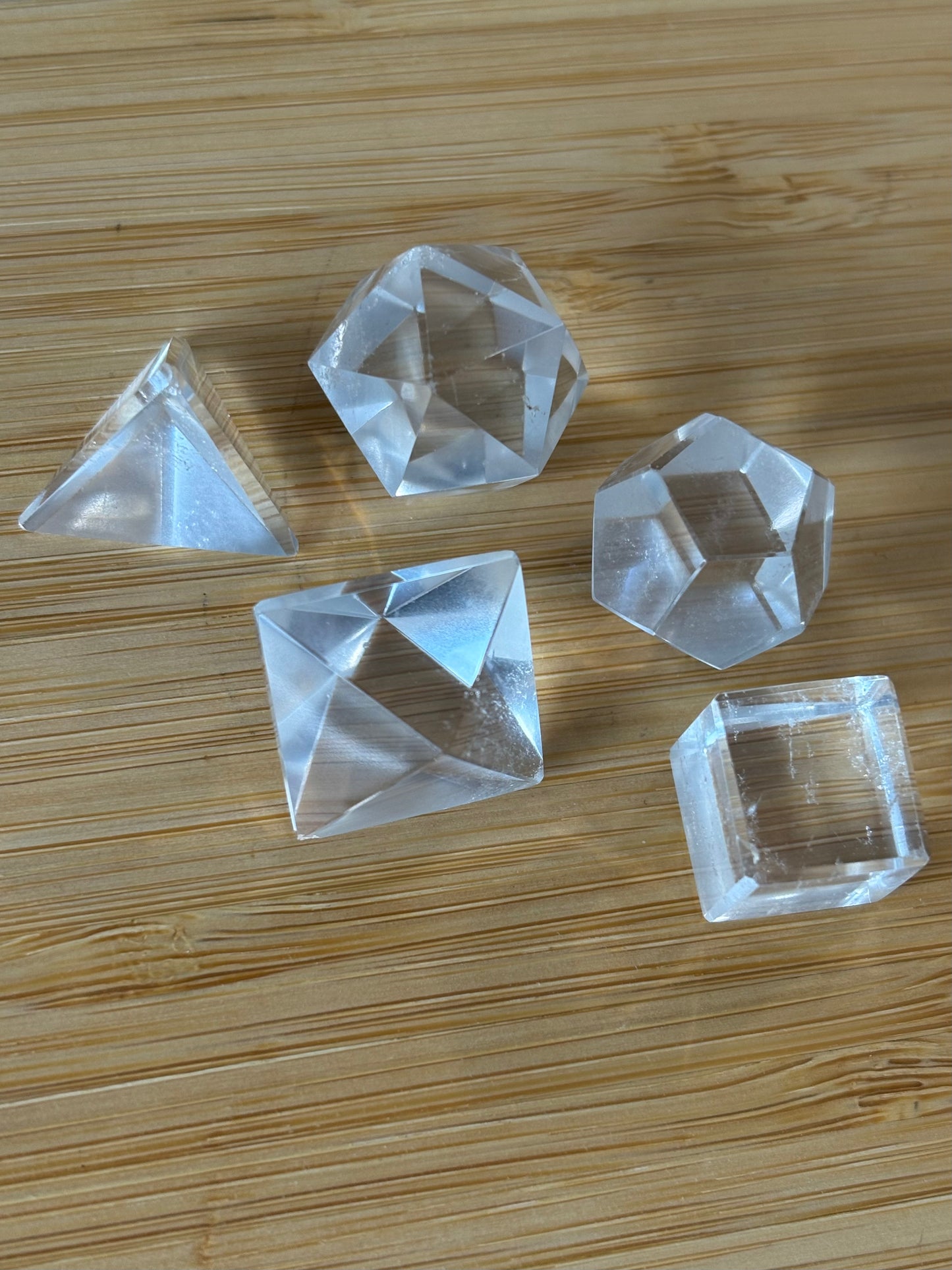 5 piece Platonic Solids Geometry Set - Clear Quartz