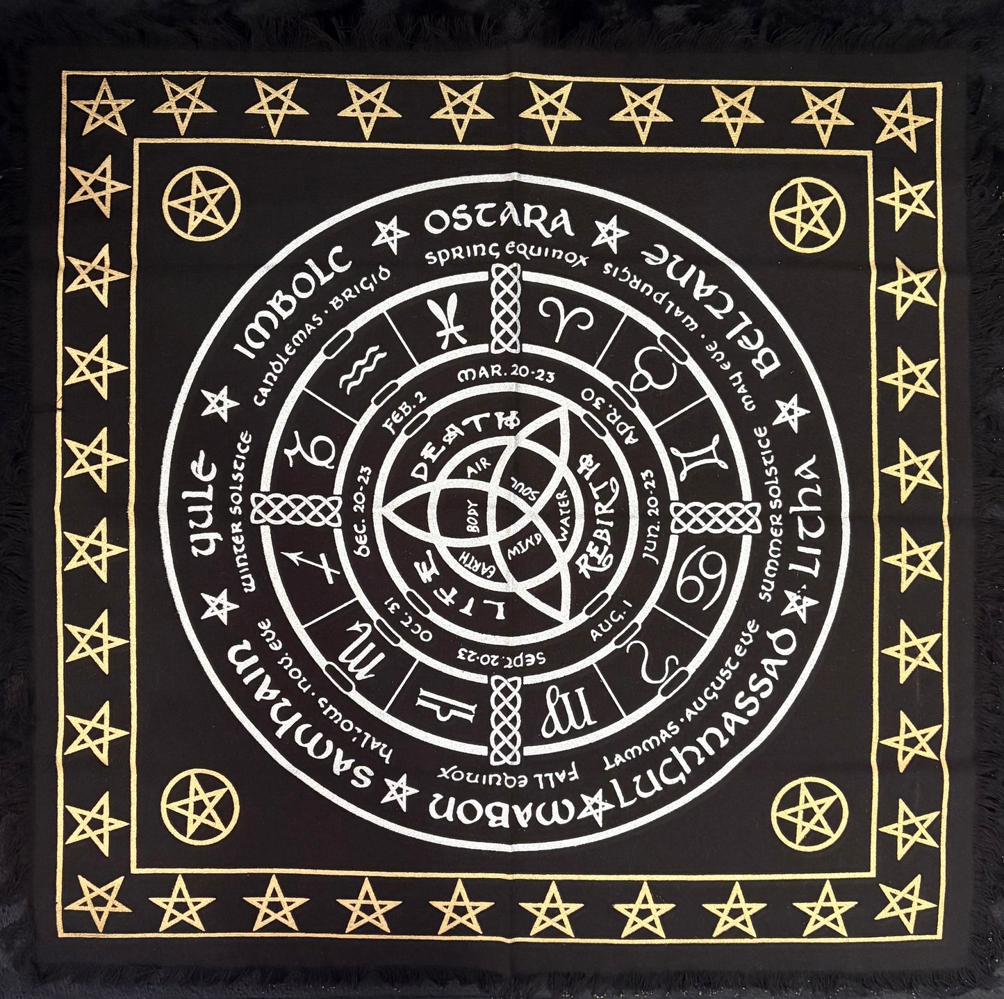 Wheel of the Year Altar Cloth (Fringed) (50x50cm)