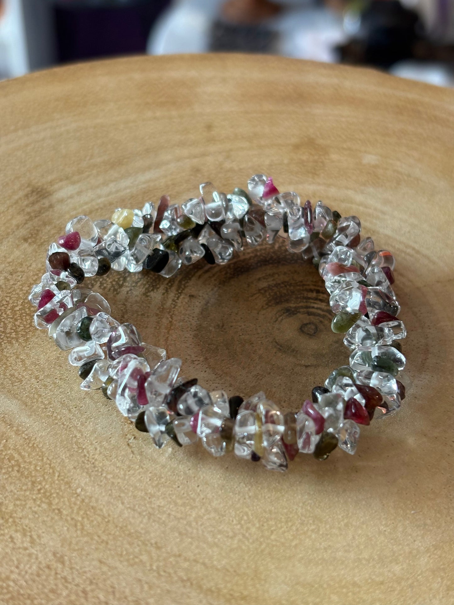 Mixed Tourmaline & Clear Quartz Crystal Chip Bracelet