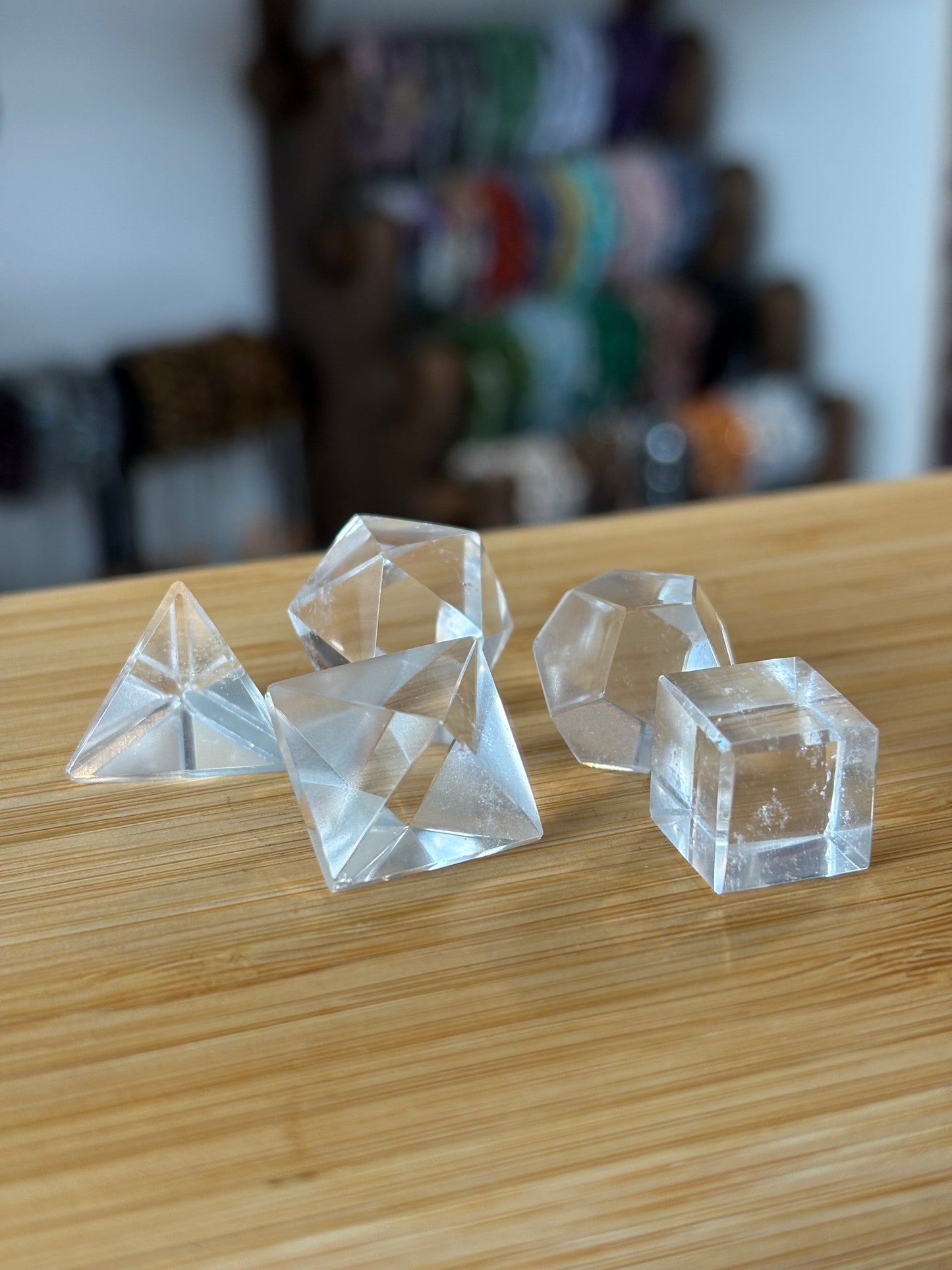 5 piece Platonic Solids Geometry Set - Clear Quartz