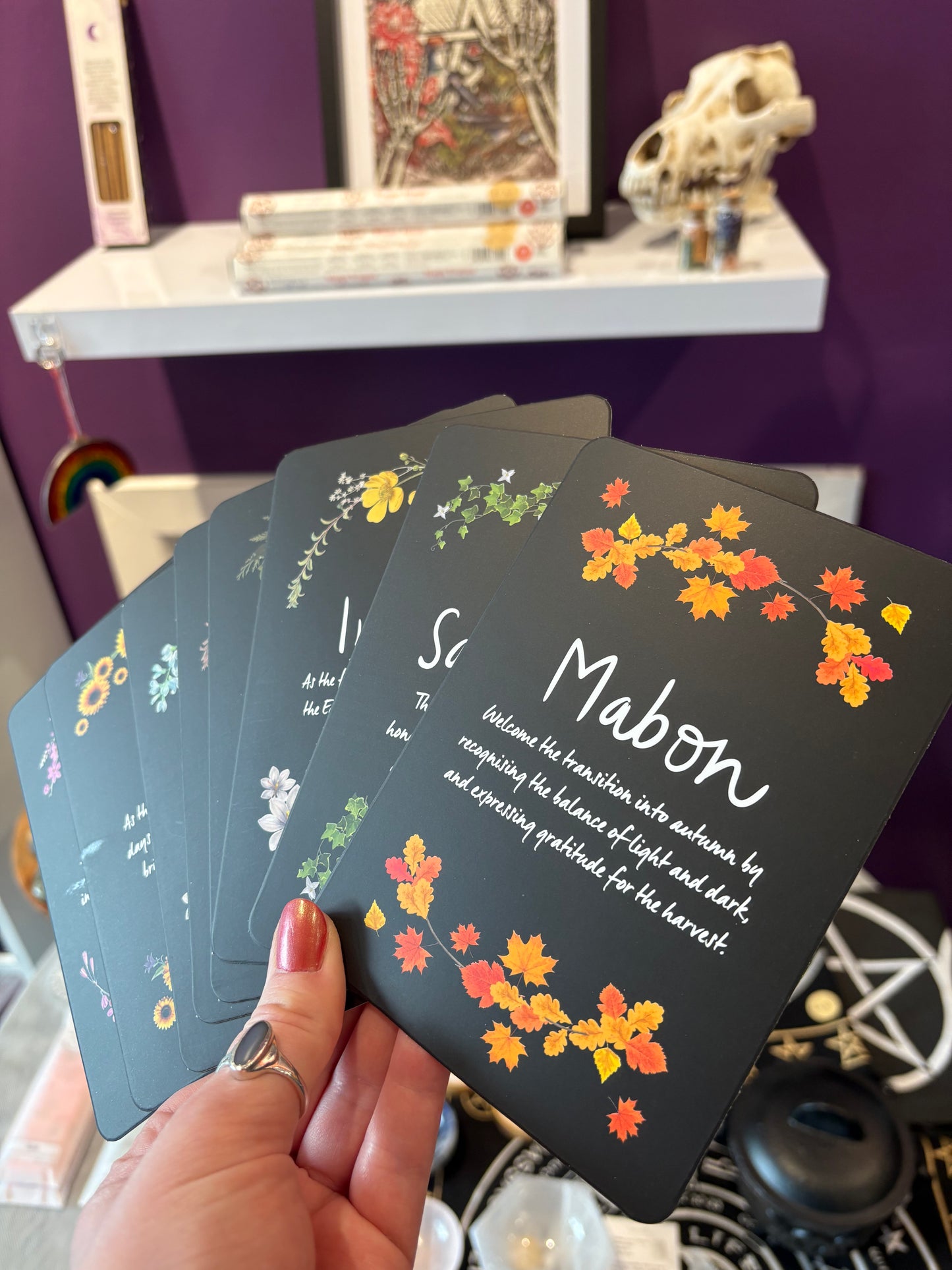 Wheel of the Year Altar Cards (with Wooden Stand)