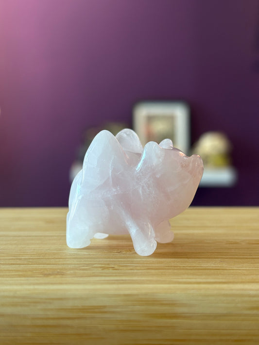 Rose Quartz Flying Pig Carving