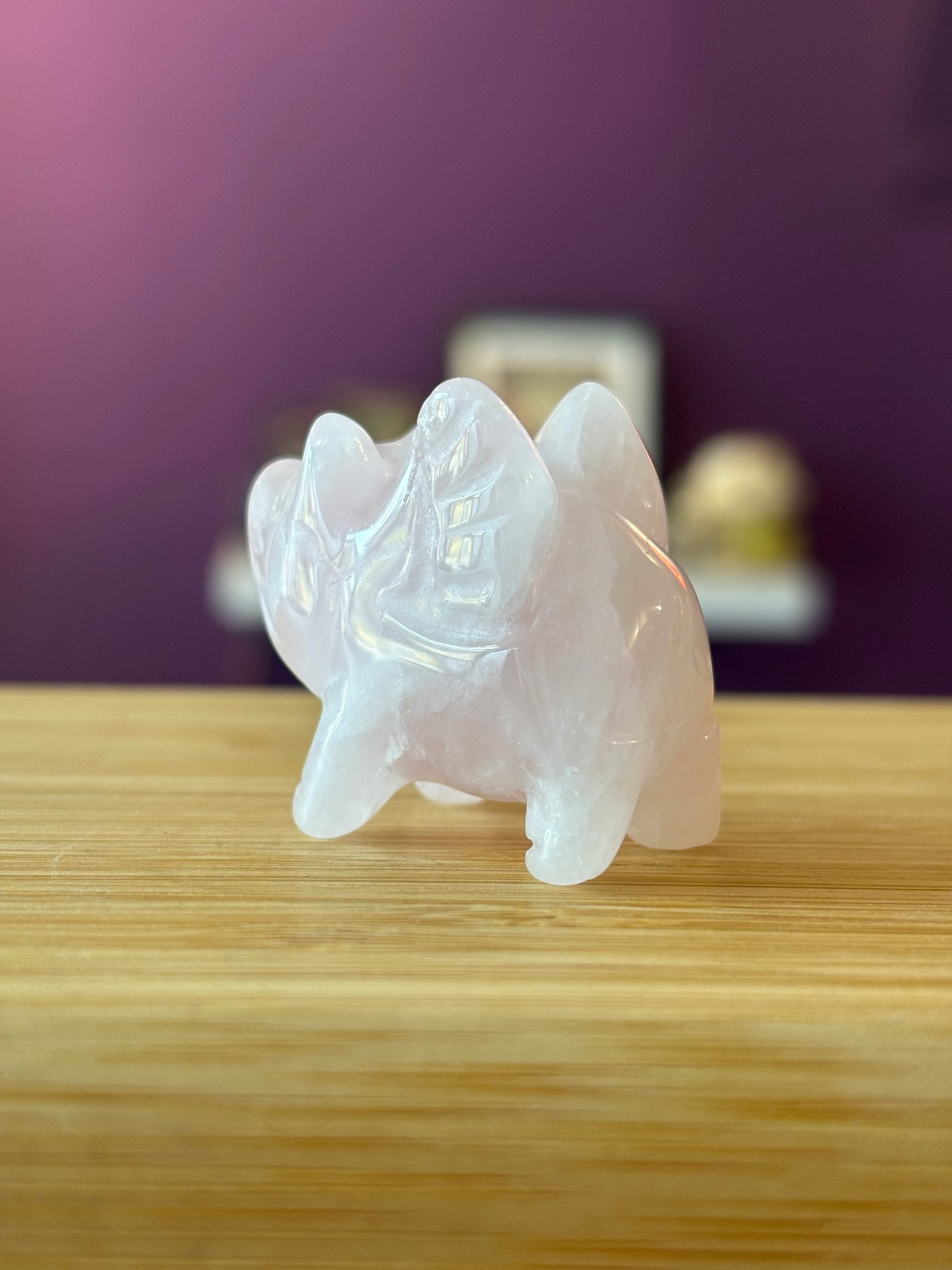 Rose Quartz Flying Pig Carving