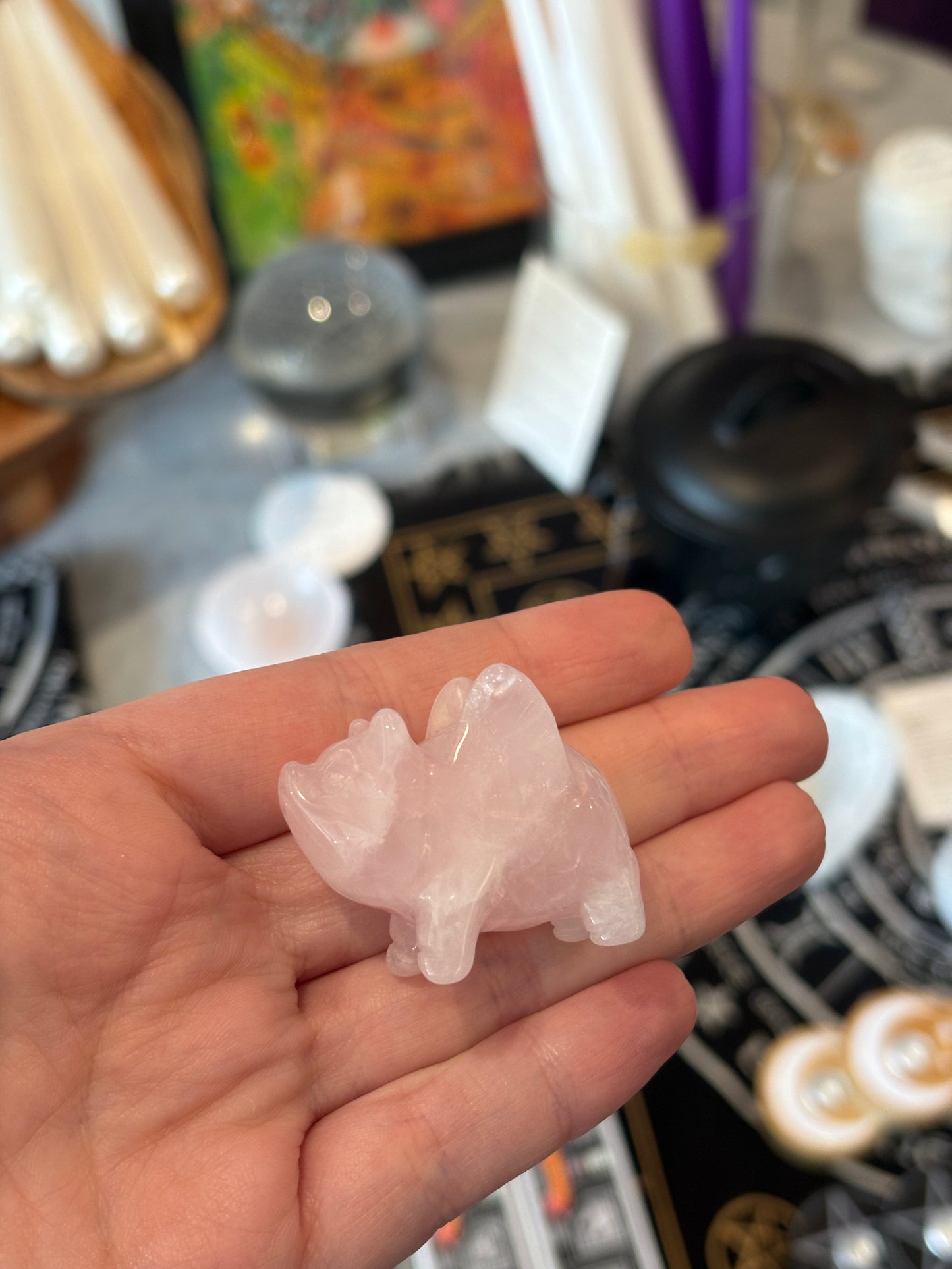 Rose Quartz Flying Pig Carving