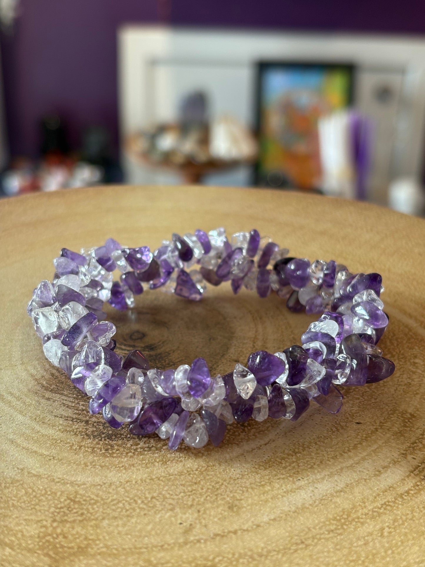 Amethyst & Clear Quartz Crystal Chip Bracelet