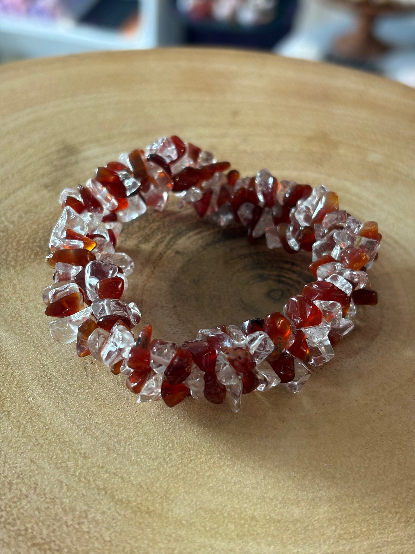 Carnelian & Clear Quartz Crystal Chip Bracelet