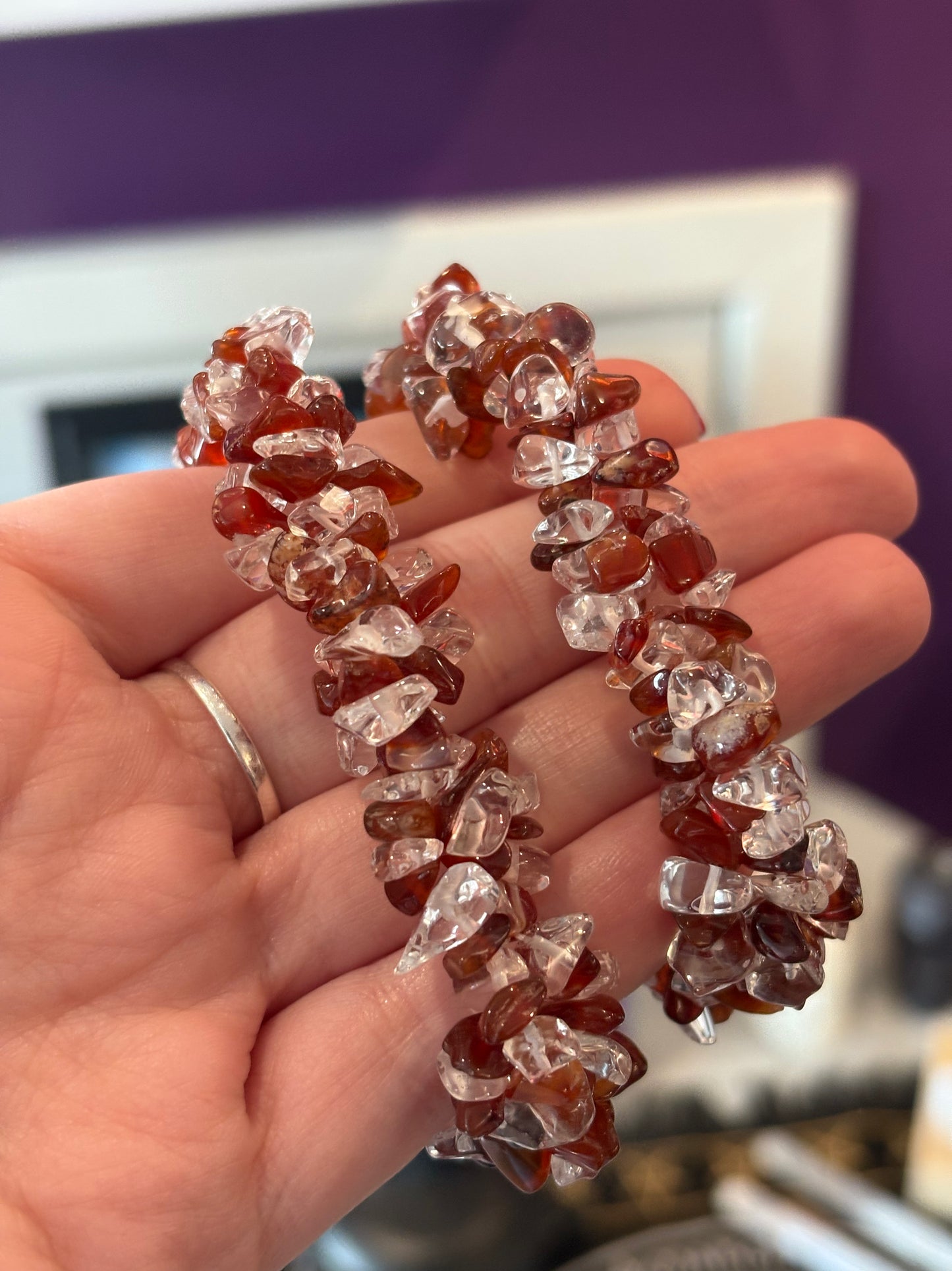 Carnelian & Clear Quartz Crystal Chip Bracelet