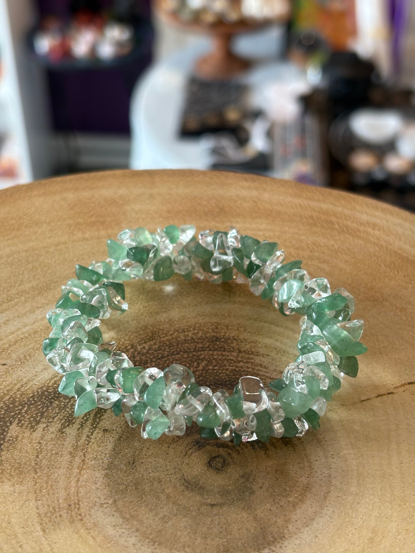 Green Aventurine & Clear Quartz Crystal Chip Bracelet