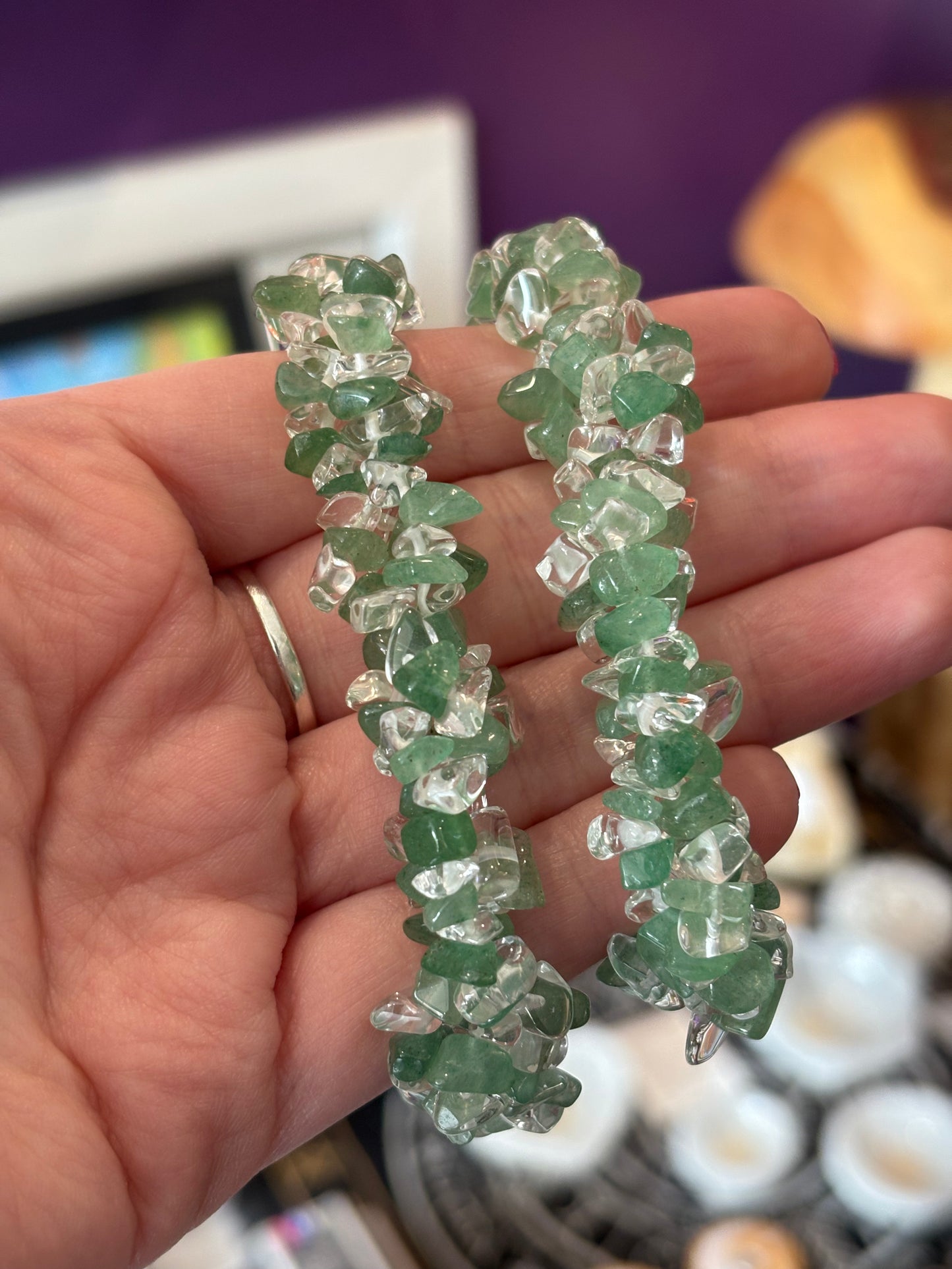Green Aventurine & Clear Quartz Crystal Chip Bracelet