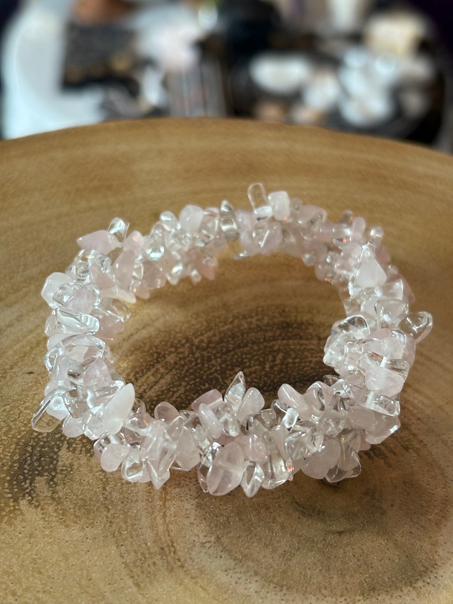 Rose Quartz & Clear Quartz Crystal Chip Bracelet