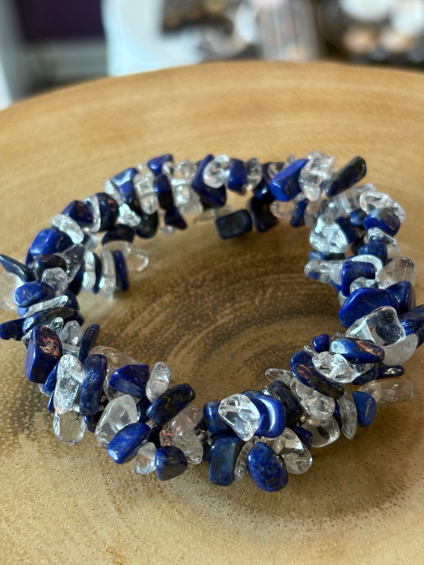 Lapis Lazuli & Clear Quartz Crystal Chip Bracelet