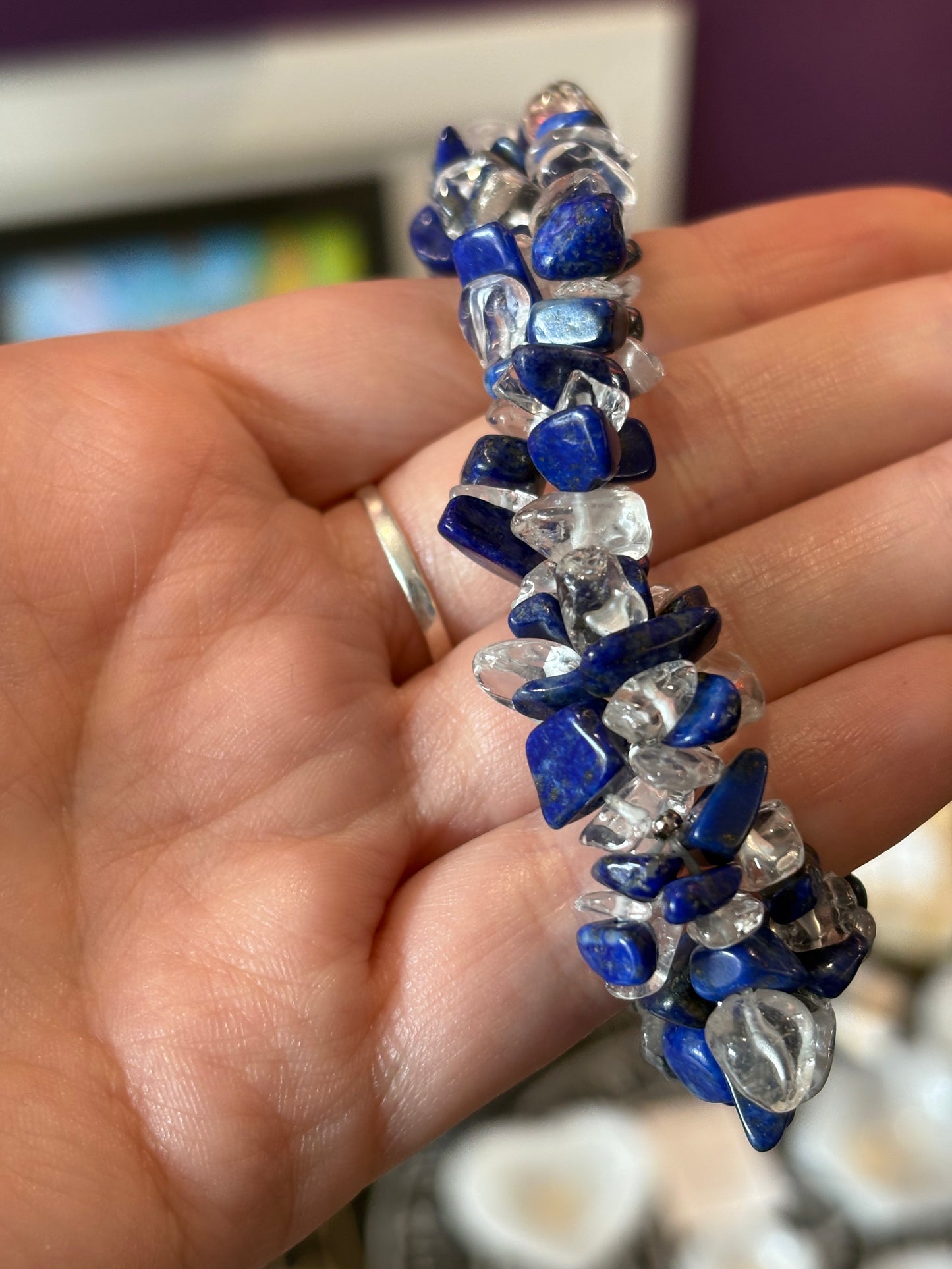 Lapis Lazuli & Clear Quartz Crystal Chip Bracelet