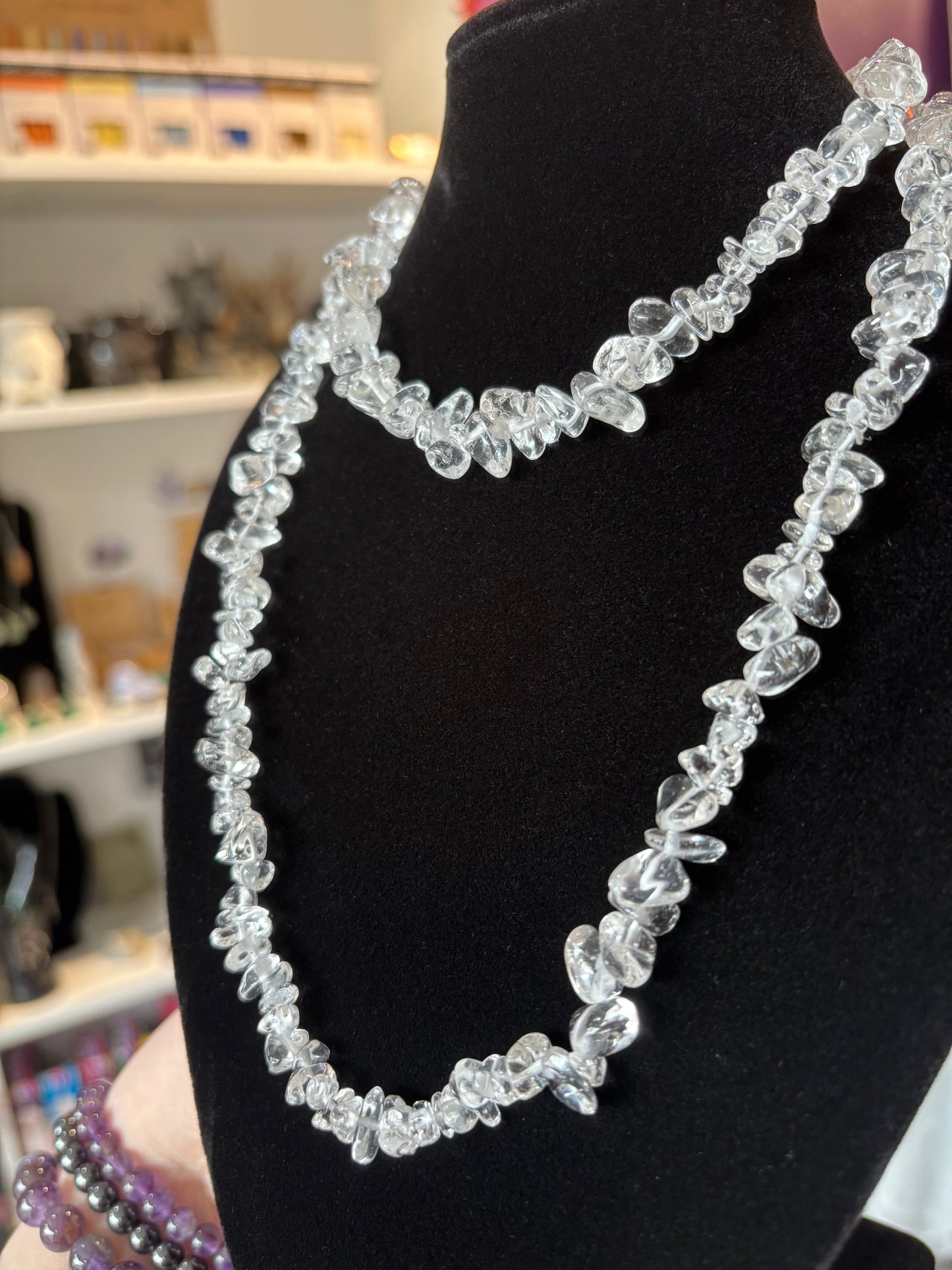 Clear Quartz Crystal Chip Necklace - 32”