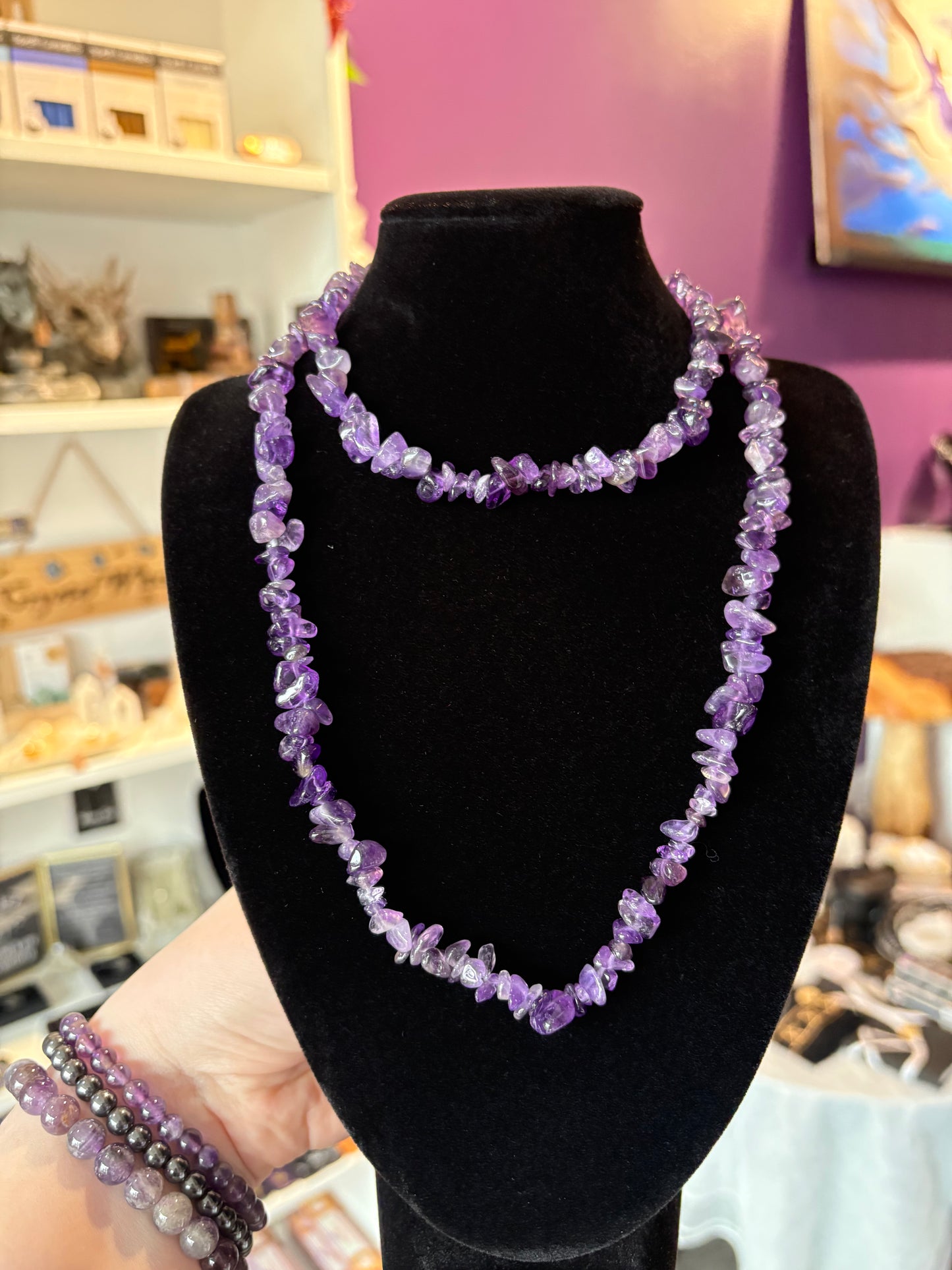 Amethyst Crystal Chip Necklace - 32”