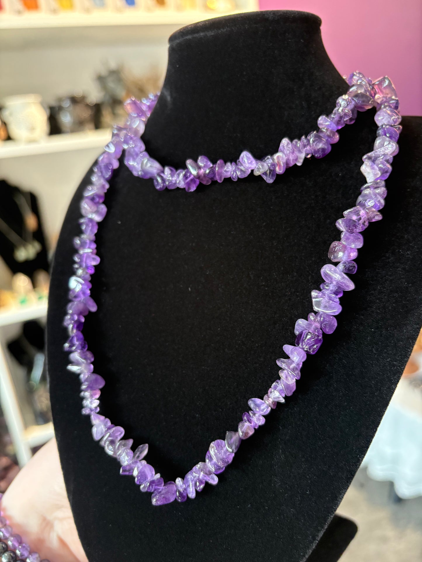 Amethyst Crystal Chip Necklace - 32”