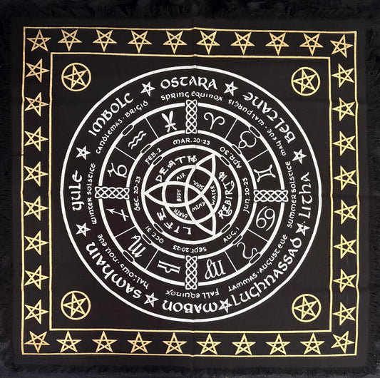 Wheel of the Year Altar Cloth (Fringed) (50x50cm)