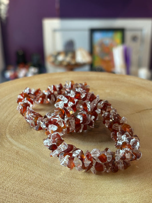 Carnelian & Clear Quartz Crystal Chip Bracelet