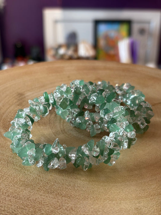Green Aventurine & Clear Quartz Crystal Chip Bracelet