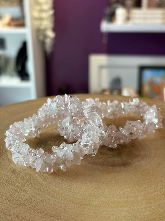 Rose Quartz & Clear Quartz Crystal Chip Bracelet
