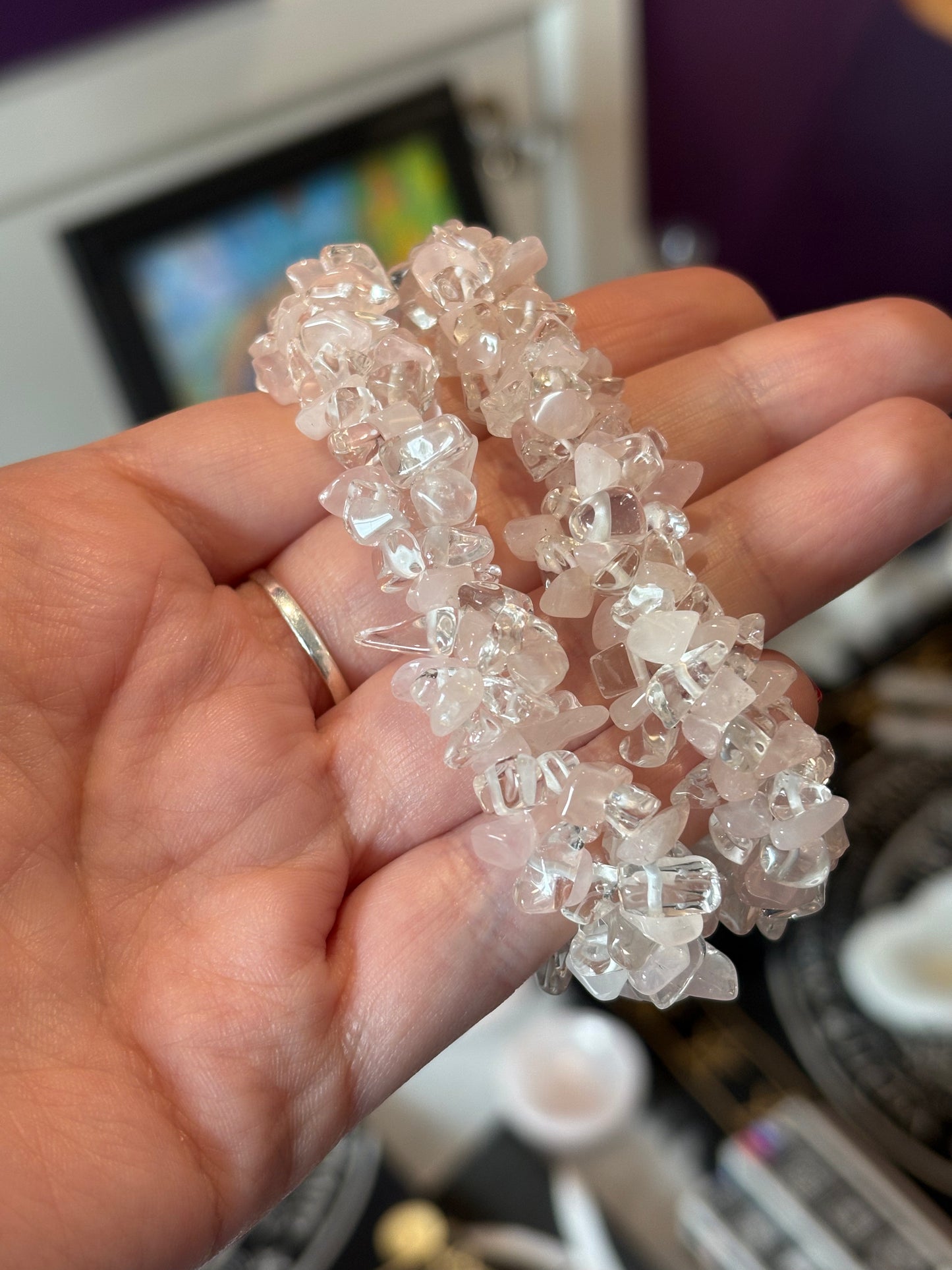 Rose Quartz & Clear Quartz Crystal Chip Bracelet