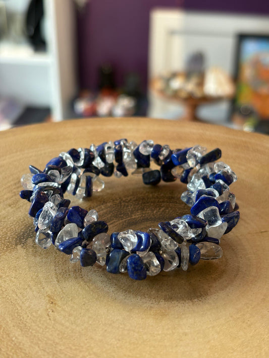 Lapis Lazuli & Clear Quartz Crystal Chip Bracelet