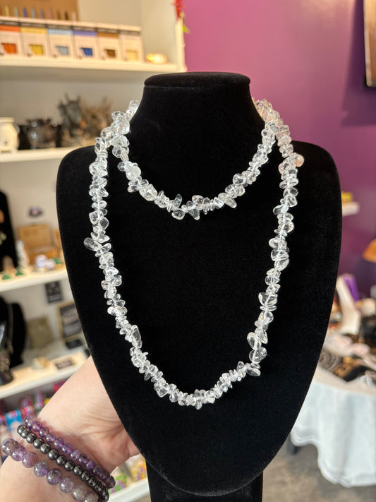 Clear Quartz Crystal Chip Necklace - 32”