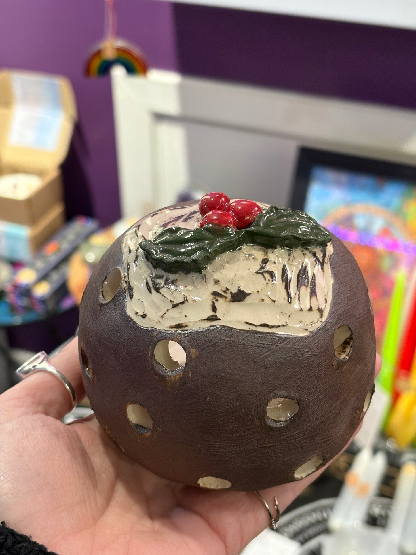 Christmas Pudding Ceramic Tea Light Holder (Handmade) #2