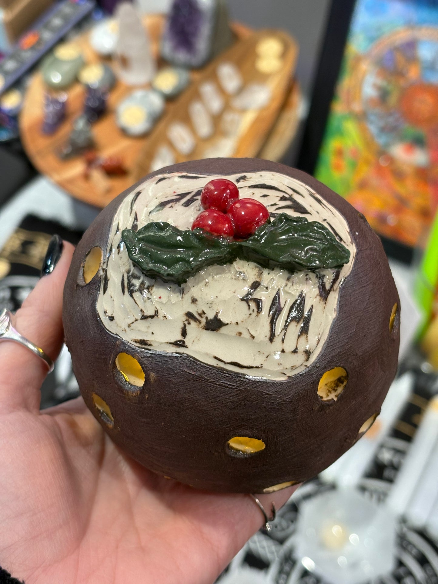 Christmas Pudding Ceramic Tea Light Holder (Handmade) #2