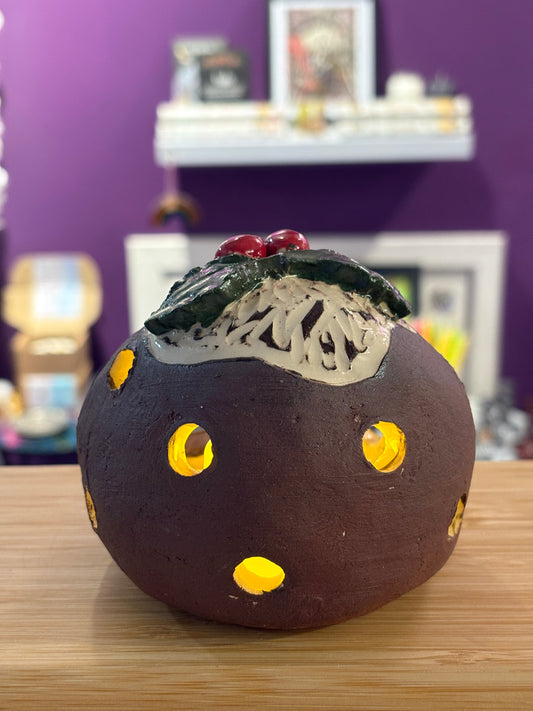 Christmas Pudding Ceramic Tea Light Holder (Handmade) #1