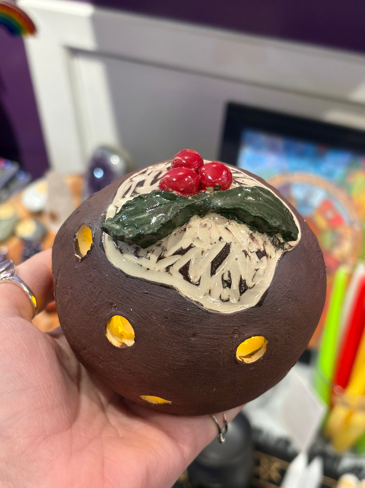 Christmas Pudding Ceramic Tea Light Holder (Handmade) #1
