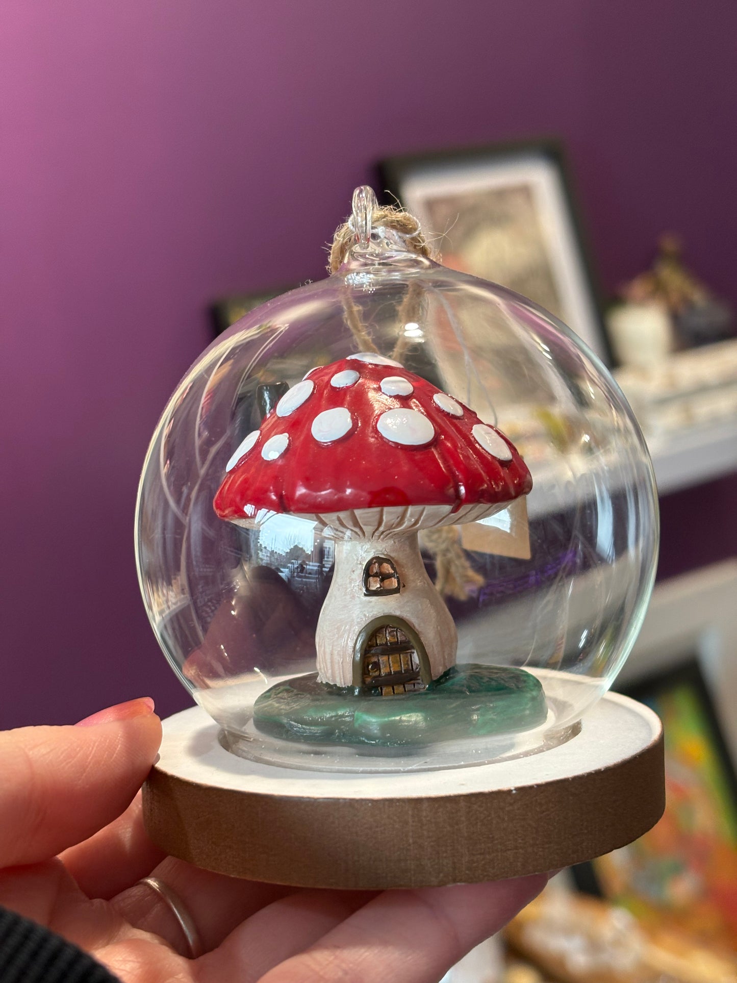 Mushroom House in Glass Dome Tree Ornament